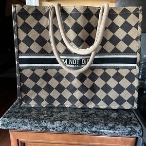 COPY - I’m Not Dior Paris Jute Tote Bag/Beach Bag/Shopping Bag. Brown/Cream